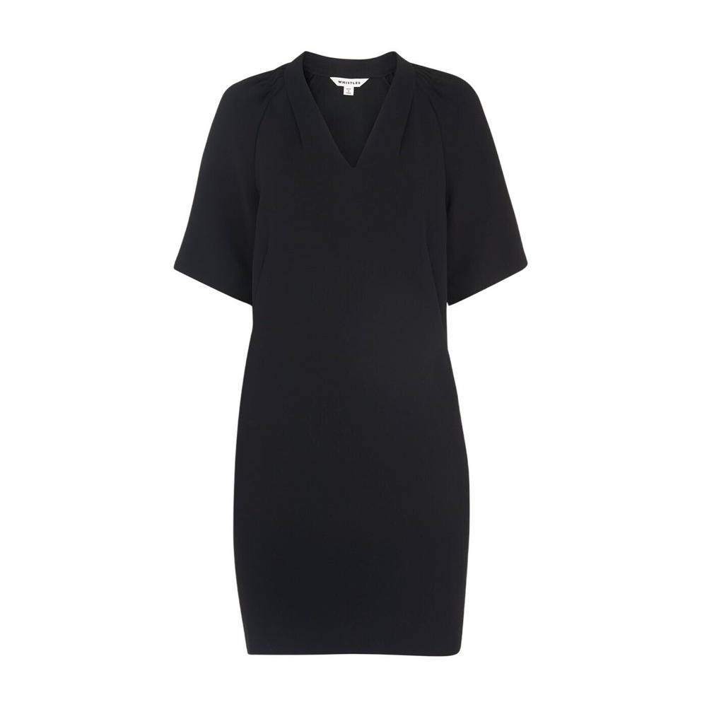 Whistles Black V Neck Short Sleeve Sheath Dress Knee Length Size‎ 4